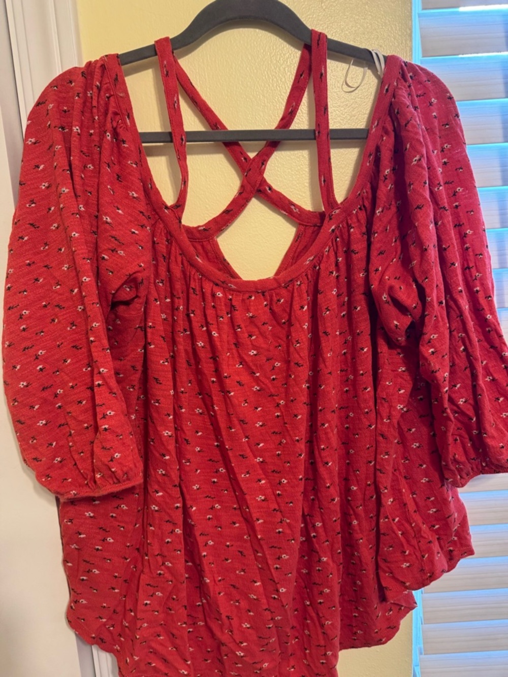 Lucky brand Red Crisscross Back Peasant Top - Women xl